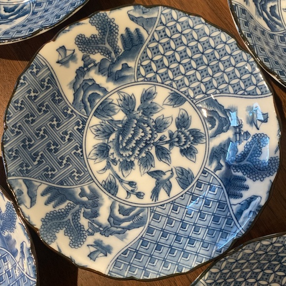 Blue/ White Oriental Design set of 6 rice soup bowls 6.5” - Picture 2 of 5